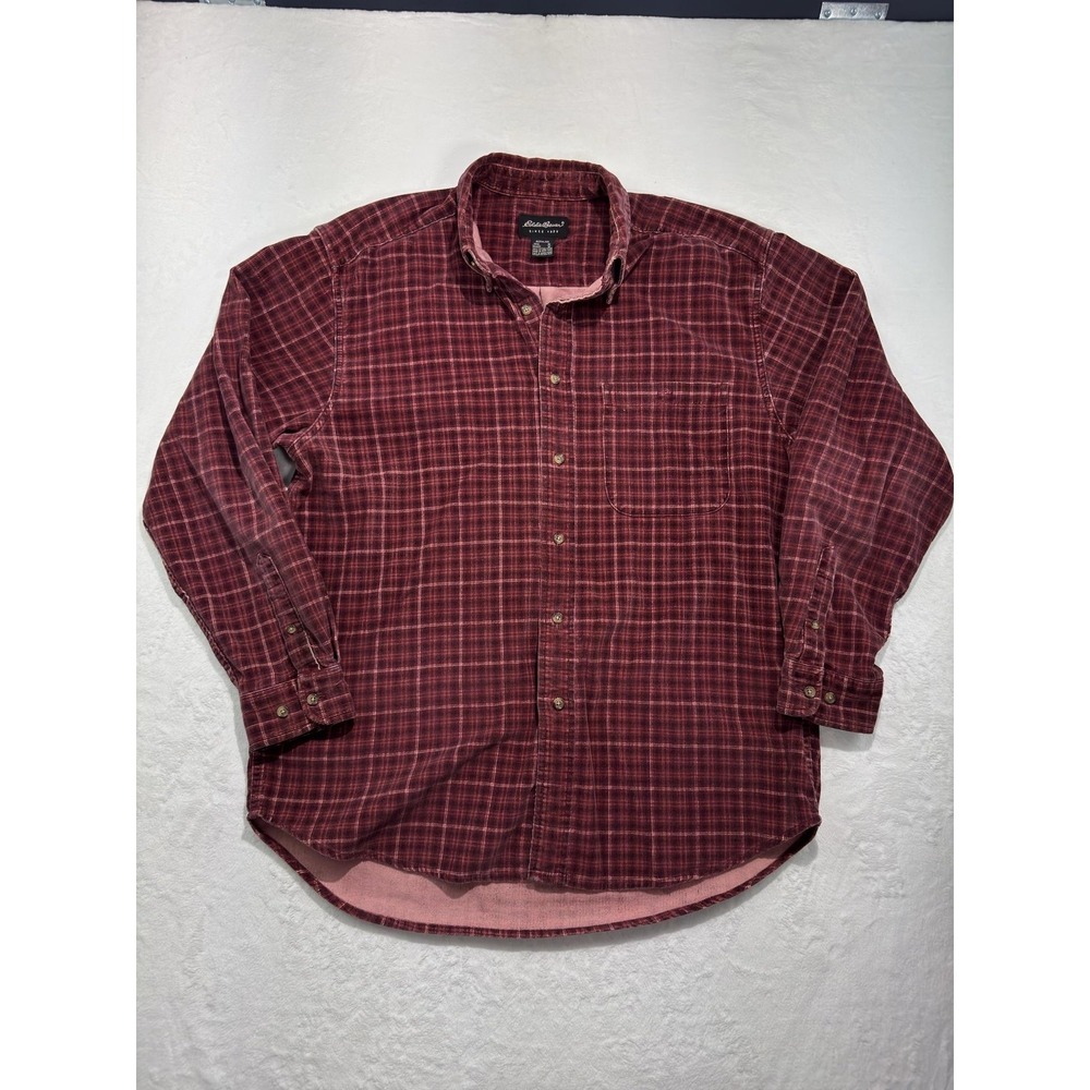 Vintage Eddie Bauer Shirt Mens Medium Red Corduroy Long Sleeve Button Front